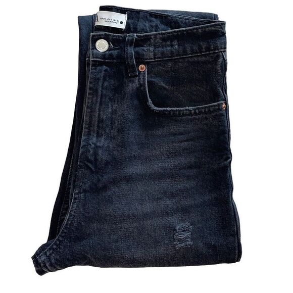 Zara‎ Womens Distressed Cutoff Jeans Stretch Whiskering Straight Leg Black 2 - Picture 6 of 11